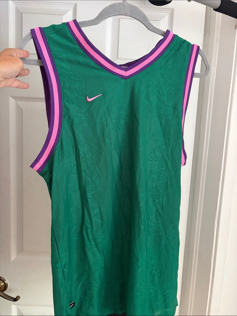 Nike Green Basketball Jersey with Pink & Purple Trim